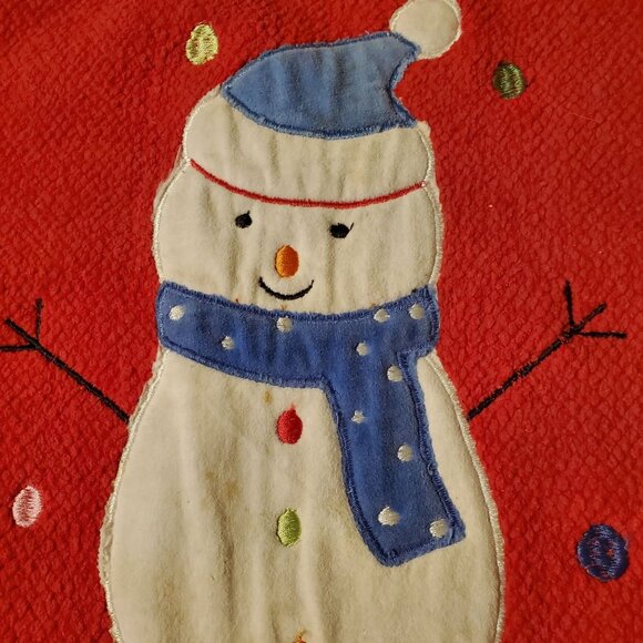 Festive Red Indoor Christmas Rug With Snowman Design And Colorful Snowflakes - Picture 5 of 16